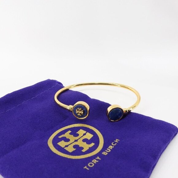 Tory Burch Kira Mother of Pearl Logo Cuff Bracelet Blue OS - Picture 10 of 14